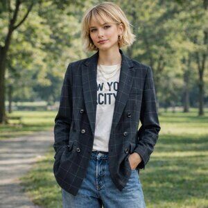 NWT Black Windowpane Blazer Bar lll open-front WM XL, 16 officecore capsule